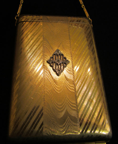 1900s Gold Tone Terri Compact Purse Diamond Marcasite Adornment