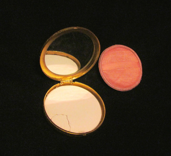 1800's French Cameo Gold Filigree Amber Jeweled Pearl Powder Mirror Compact Rare