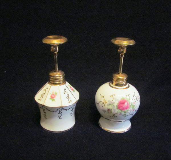 Vintage Lady Fair Perfume Bottle Set 2 Porcelain Hand Painted Atomizer Perfume Bottles