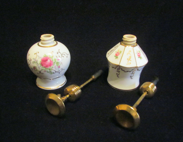 Vintage Lady Fair Perfume Bottle Set 2 Porcelain Hand Painted Atomizer Perfume Bottles