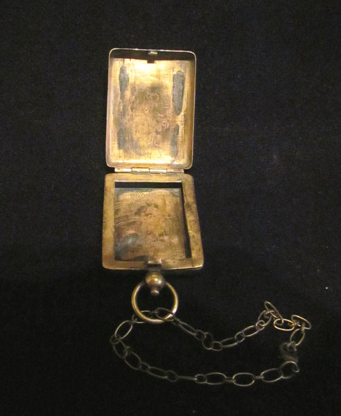 Art Nouveau Locket Antique Chatelaine Compact Circa 1890s Gold Tone Fob