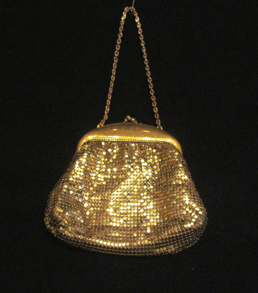 1930's Whiting And Davis Purse Vintage Gold Mesh Wedding Handbag Formal Evening Bag