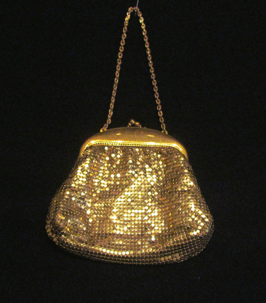 1930's Whiting And Davis Purse Vintage Gold Mesh Wedding Handbag Formal Evening Bag
