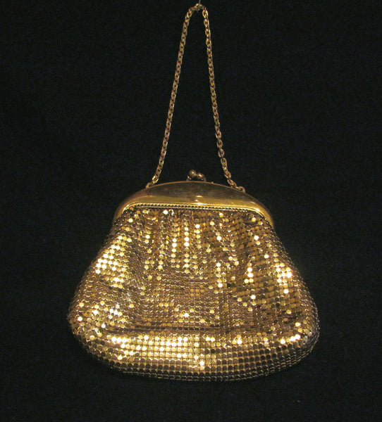 1930's Whiting And Davis Purse Vintage Gold Mesh Wedding Handbag Formal Evening Bag