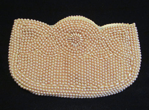 Vintage 1950s Made in Japan Faux Pearl Beaded Clutch 50s Formal