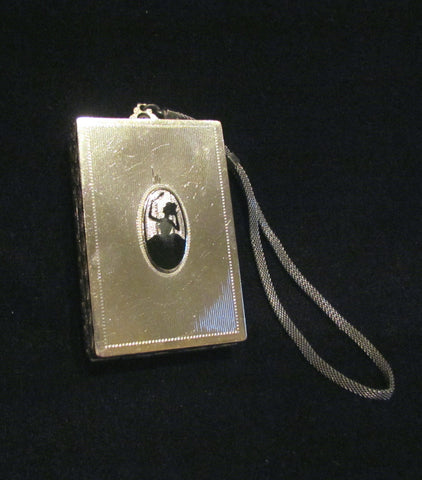Silver Guilloche Compact Wristlet Purse Enamel Victorian Dance Purse