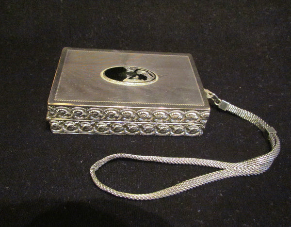 Silver Guilloche Compact Wristlet Purse Enamel Victorian Dance Purse