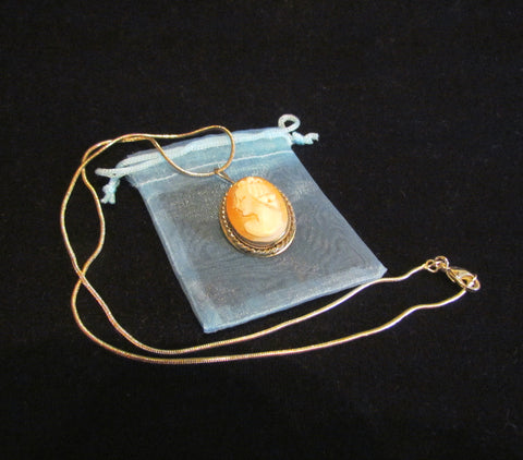 Sterling Silver Carved Shell Cameo Necklace & Brooch Vintage 1930s Victorian Pin Pendant