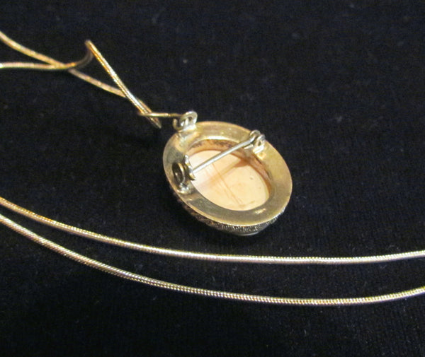 Sterling Silver Carved Shell Cameo Necklace & Brooch Vintage 1930s Victorian Pin Pendant