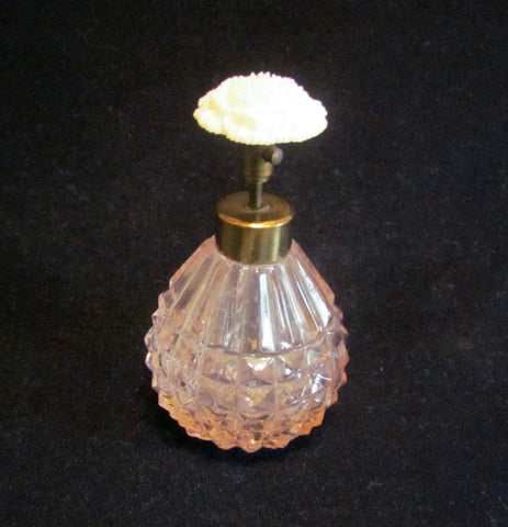 1940s Atomizer Perfume Bottle Pink Depression Glass Floral Carnation Excellent Working Condition