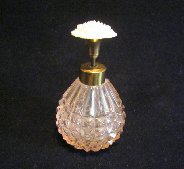 1940s Atomizer Perfume Bottle Pink Depression Glass Floral Carnation Excellent Working Condition