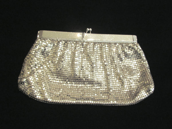 Whiting Davis Silver Mesh Clutch Purse 1940's Formal Evening Bag Bridal Wedding Purse