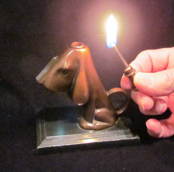 1930s Ronson Striker Lighter Bronze Hound Dog Art Deco Art Metal Works Working Lighter