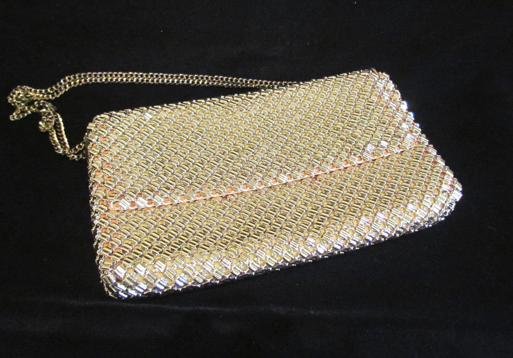 Vintage Metal Mesh Clutch Handbag Purse Magnet Clasp Delill Ivory White  Envelope