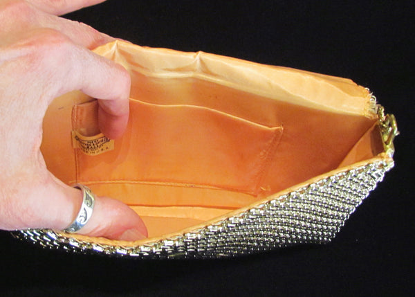 Whiting Davis Silver Mesh Clutch Purse 1930s Shoulder Bag Vintage Envelope Style Formal Purse