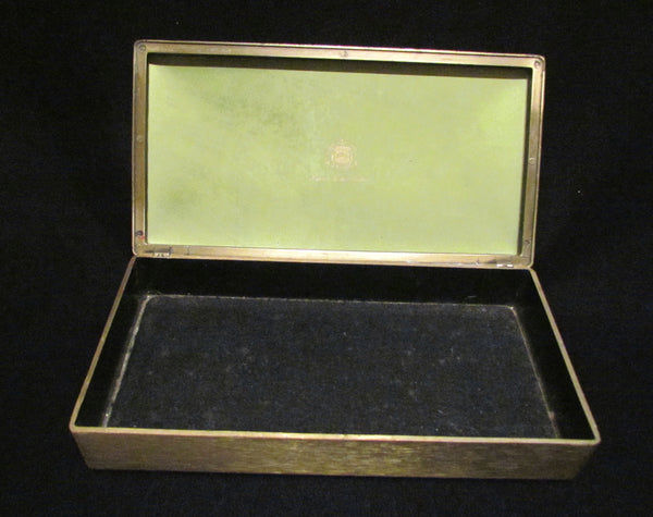 1950s Evans Guilloche Smoking Set Green Enamel Lighter Cigarette Box Ashtray Tabletop Working Lighter Mint Condition