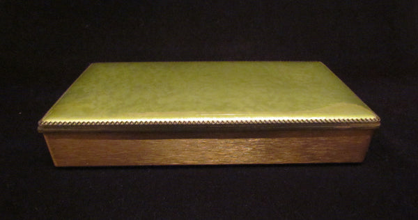 1950s Evans Guilloche Smoking Set Green Enamel Lighter Cigarette Box Ashtray Tabletop Working Lighter Mint Condition