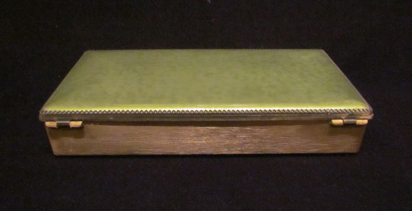 1950s Evans Guilloche Smoking Set Green Enamel Lighter Cigarette Box Ashtray Tabletop Working Lighter Mint Condition