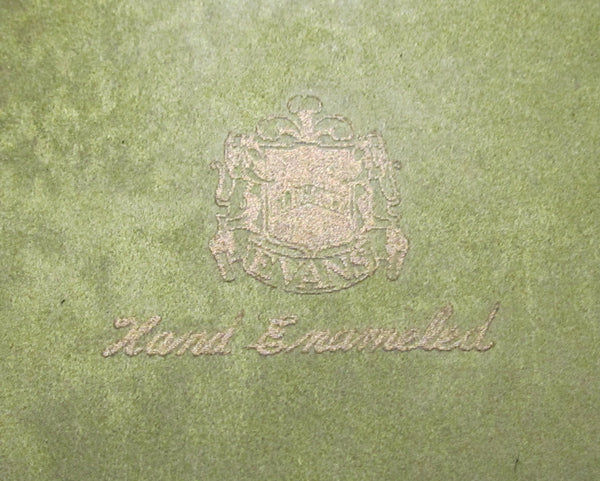 1950s Evans Guilloche Smoking Set Green Enamel Lighter Cigarette Box Ashtray Tabletop Working Lighter Mint Condition