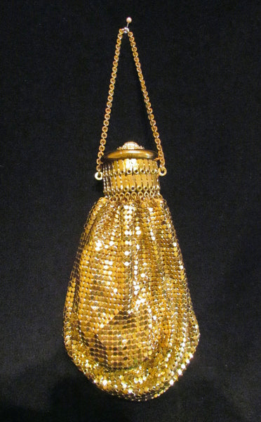 1920s Whiting Davis Rhinestone Gold Gate Top Purse Gold Mesh Handbag Beggars Bag GateTop Accordion Purse Bridal Bag
