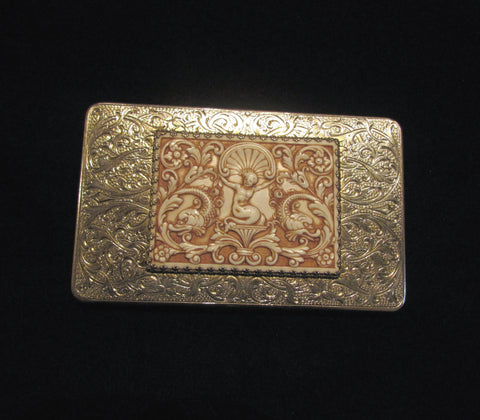 Vintage Evans Cigarette Case 1940s Mermaid Asian Silver And Gold Business Card Case Credit Card Holder