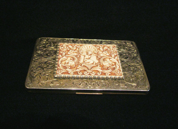 Vintage Evans Cigarette Case 1940s Mermaid Asian Silver And Gold Business Card Case Credit Card Holder