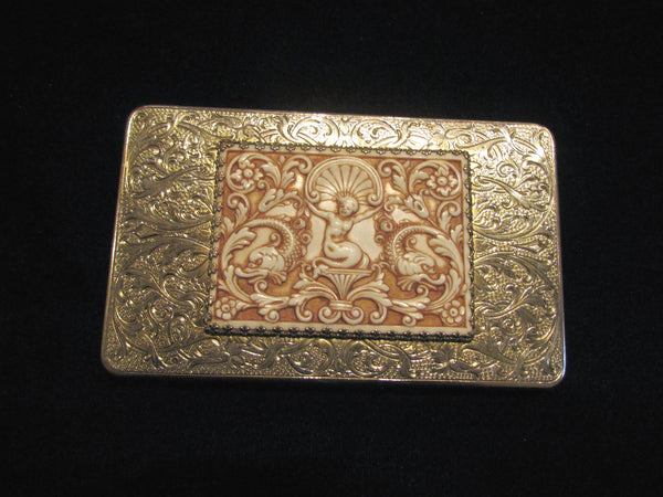 Vintage Evans Cigarette Case 1940s Mermaid Asian Silver And Gold Business Card Case Credit Card Holder