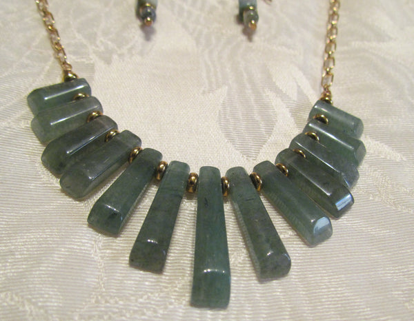 14kt GF Necklace & Earrings Set Green Aventurine Cleopatra Nile OOAK Beaded Necklace Set 14kt Gold Filled Earrings