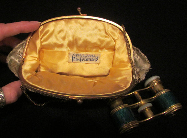 Antique Green Guilloche Opera Glasses 1800s Theater Glasses Enamel Binoculars With A French Silk Purse