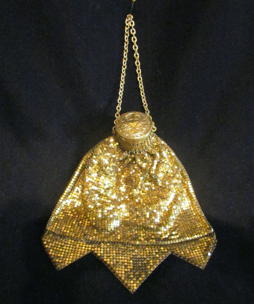 1920s Whiting And Davis Gate Top Purse Vintage Accordian Purse Antique Beggars Bag Gold Mesh GateTop Expandable