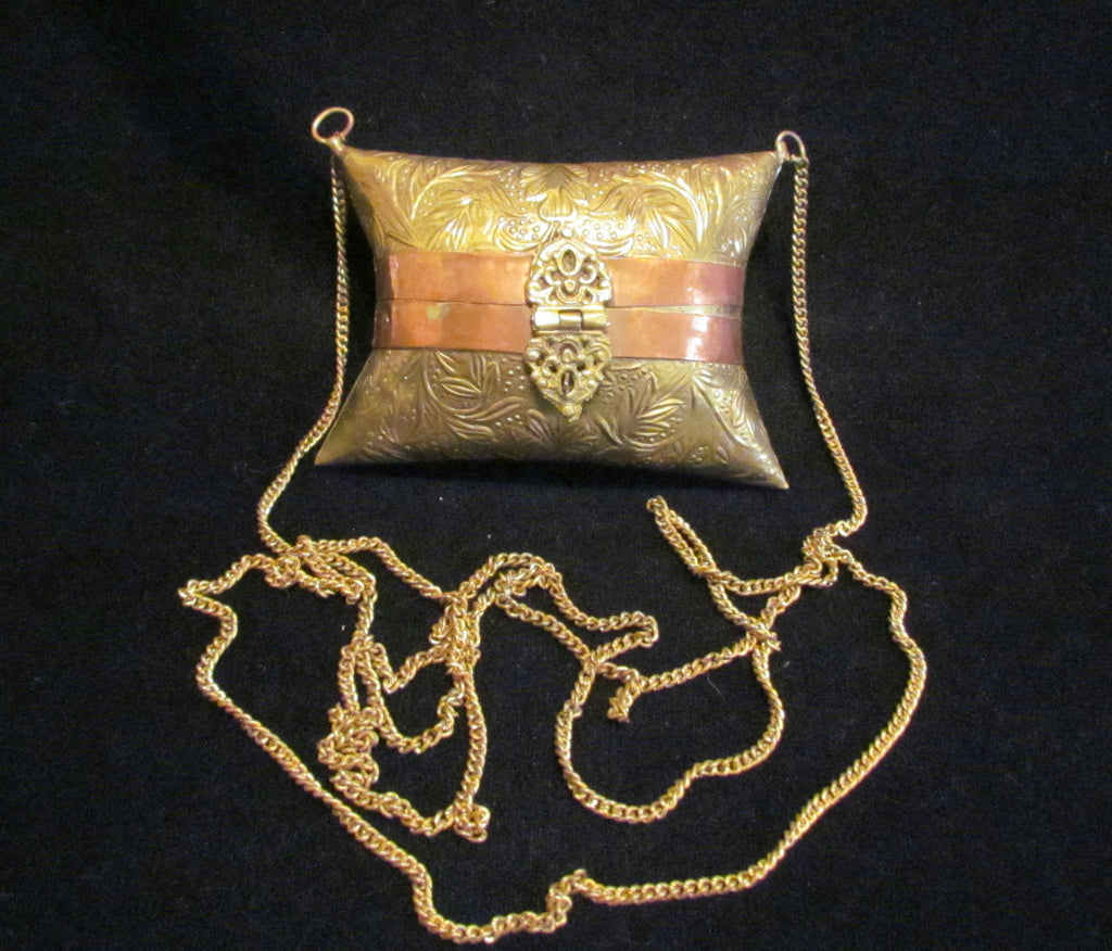 Vintage Brass And Copper Pillow Purse Small 1930s Shell Evening