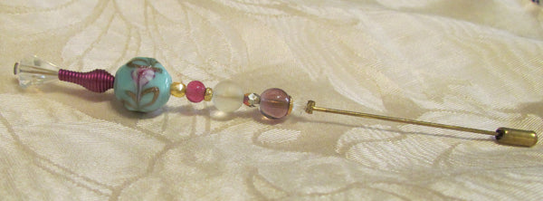 OOAK Handmade Stick Pin Beaded Hat Pin One Of A Kind Iridescent Crystal