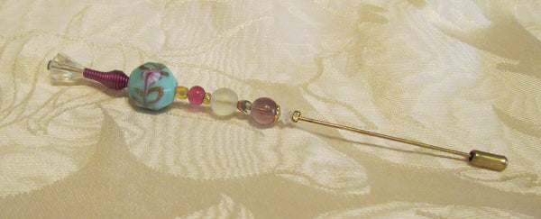 OOAK Handmade Stick Pin Beaded Hat Pin One Of A Kind Iridescent Crystal