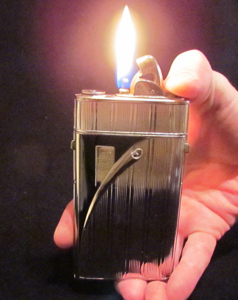Evans Cigarette Case 1940s Silver Black Enamel Excellent Working Condition Original Box