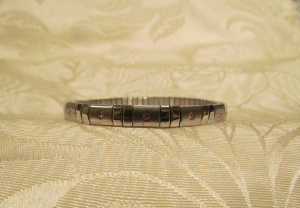 Stainless Steel Pink Swarovski Cystal Expansion Bracelet Unused