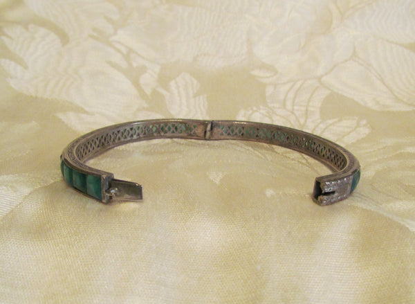 Vintage Sterling Silver Bracelet 1930s Green Aventurine Excellent Condition