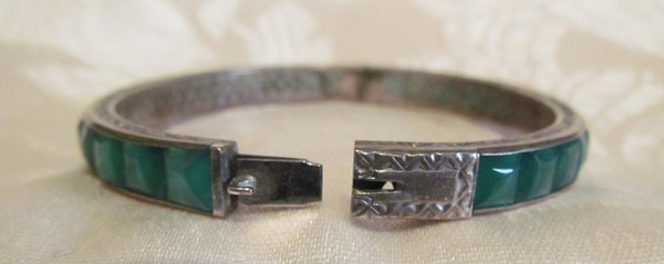 Vintage Sterling Silver Bracelet 1930s Green Aventurine Excellent Condition