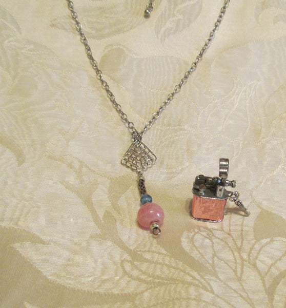 Vintage Lift Arm Lighter Necklace OOAK Handmade Detachable Holographic Lighter Necklace Working Lighter
