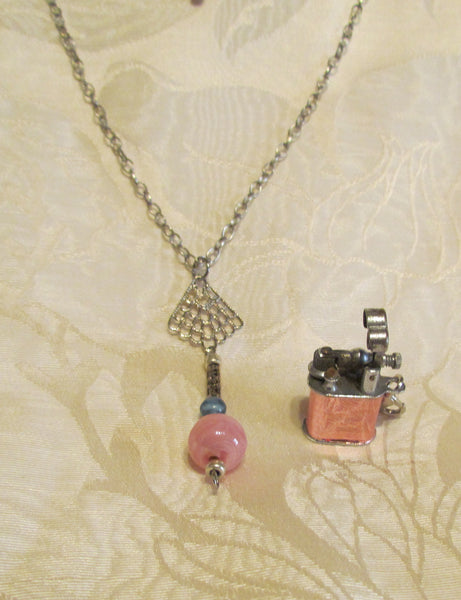 Vintage Lift Arm Lighter Necklace OOAK Handmade Detachable Holographic Lighter Necklace Working Lighter