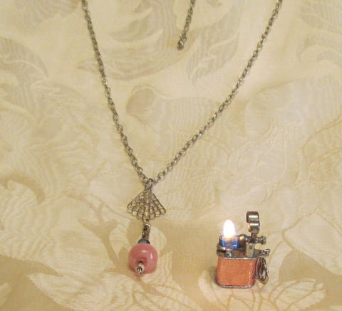 Vintage Lift Arm Lighter Necklace OOAK Handmade Detachable Holographic Lighter Necklace Working Lighter