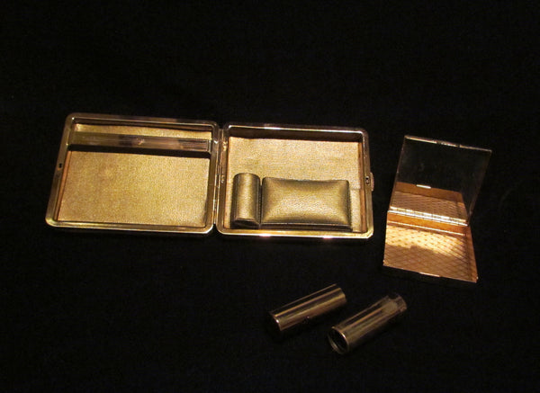 Vintage Zell Gold Compact Purse Carryall In Original Box 1950's Roundtowner Kit