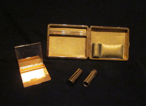Vintage Zell Gold Compact Purse Carryall In Original Box 1950's Roundtowner Kit