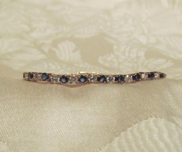 Sterling Silver Tennis Bracelet Sparkling Crystal & Sapphire Bracelet Gold Sterling Hallmarked