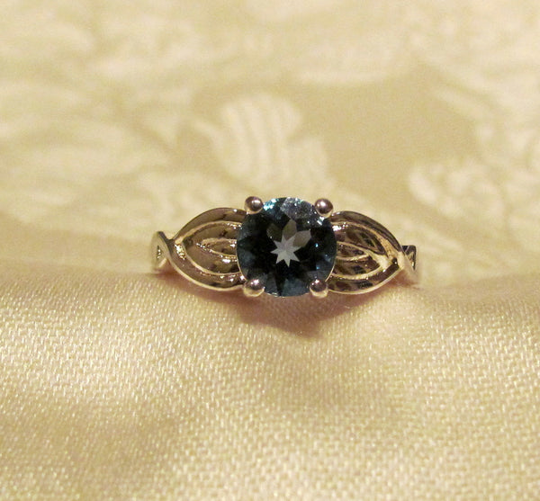 London Blue Topaz Sterling Silver 1.75 Carat Round Cut Ring  Size 8