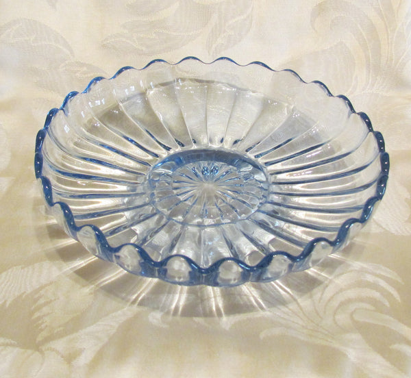 1940s Imperial Glass Pillar Flutes Candy Dish Blue Depression Glass Candle Holder Compote