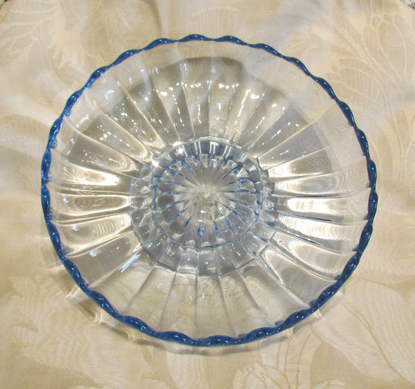 1940s Imperial Glass Pillar Flutes Candy Dish Blue Depression Glass Candle Holder Compote