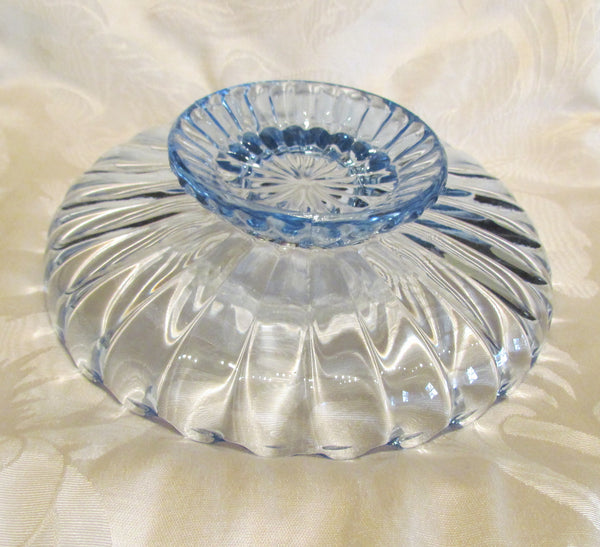1940s Imperial Glass Pillar Flutes Candy Dish Blue Depression Glass Candle Holder Compote