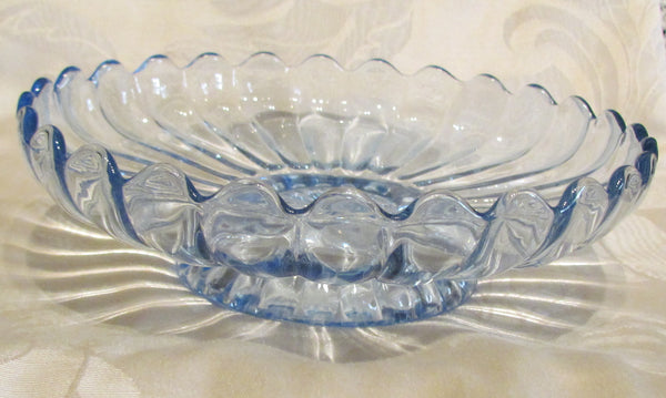 1940s Imperial Glass Pillar Flutes Candy Dish Blue Depression Glass Candle Holder Compote