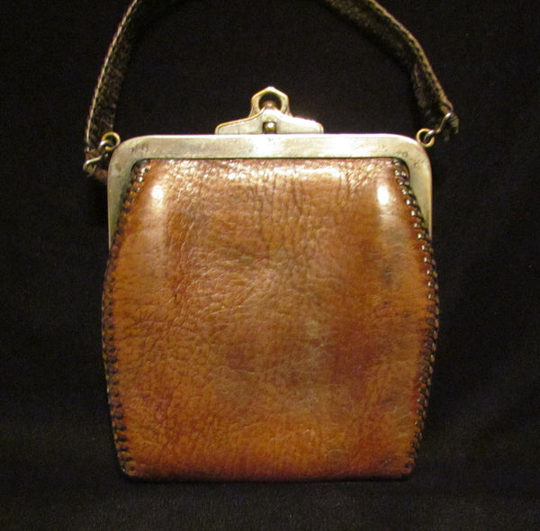Tooled Leather Purse 1921 Art Nouveau Handbag Vintage Parrot Purse Antique Leather