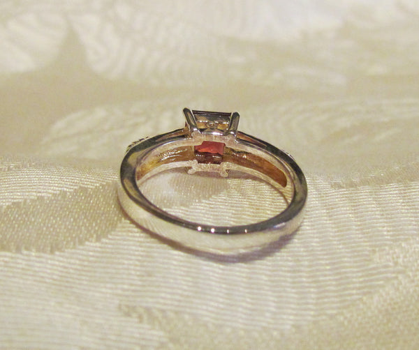 1.25 Carat Garnet Princess Cut Sterling Silver Ring Size 6 1/4